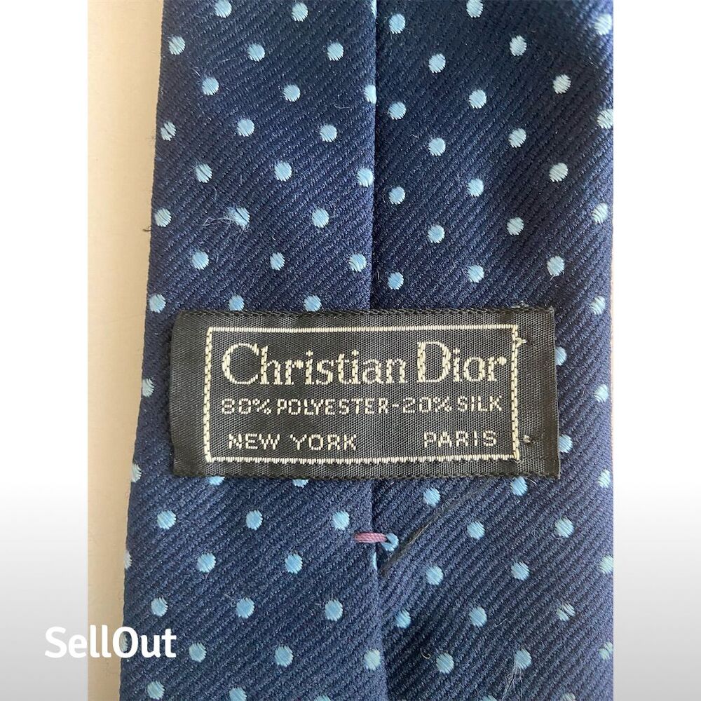 Vintage Christian Dior Men's Navy Blue Polka Dot Necktie - Picture 3 of 4